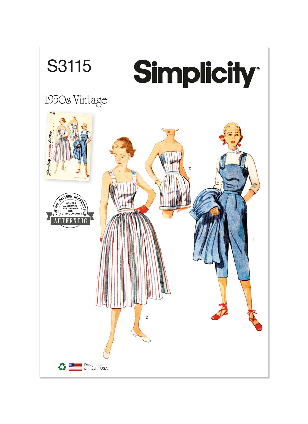 Simplicity Sewing Pattern 1950s Misses' Two-Piece Play Suit in Two Lengths and Skirt