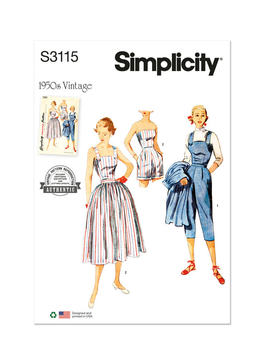 Simplicity Sewing Pattern 1950s Misses' Two-Piece Play Suit in Two Lengths and Skirt